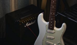 Preview wallpaper electric guitar, guitar, white, amplifier, musical instrument