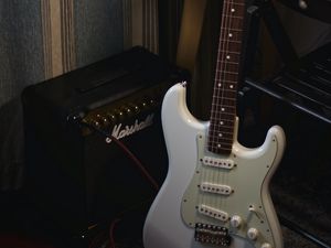 Preview wallpaper electric guitar, guitar, white, amplifier, musical instrument