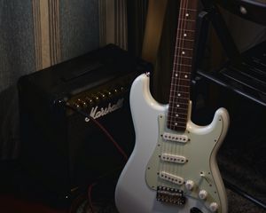 Preview wallpaper electric guitar, guitar, white, amplifier, musical instrument