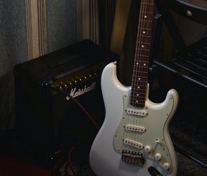 Preview wallpaper electric guitar, guitar, white, amplifier, musical instrument