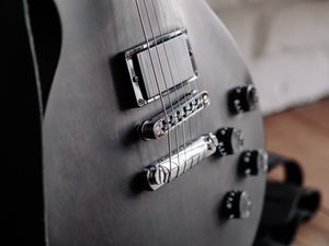 Preview wallpaper electric guitar, strings, pickup, bridge, musical instrument, black