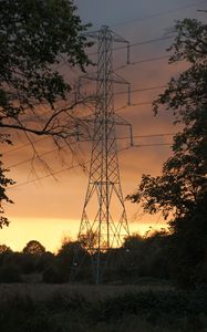 Preview wallpaper electric pole, wires, trees, sky