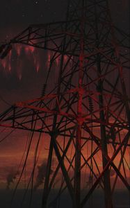 Preview wallpaper electric tower, construction, dark, night, art