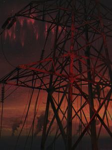 Preview wallpaper electric tower, construction, dark, night, art