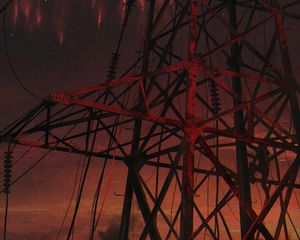 Preview wallpaper electric tower, construction, dark, night, art