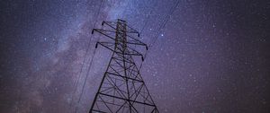 Preview wallpaper electrical tower, high-voltage, starry sky, wires, electricity, voltage, night