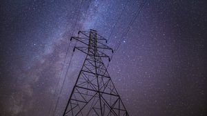 Preview wallpaper electrical tower, high-voltage, starry sky, wires, electricity, voltage, night