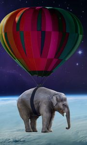 Preview wallpaper elephant, air balloon, space, weightlessness
