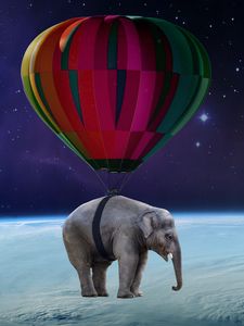 Preview wallpaper elephant, air balloon, space, weightlessness