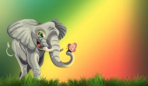 Preview wallpaper elephant, butterfly, cute, art, grass