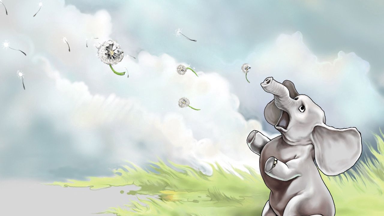 Wallpaper elephant, grass, flying, sky