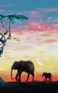 Preview wallpaper elephants, animals, wildlife, art