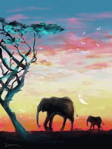 Preview wallpaper elephants, animals, wildlife, art