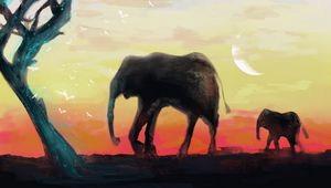 Preview wallpaper elephants, animals, wildlife, art