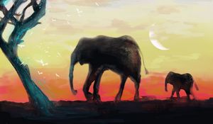 Preview wallpaper elephants, animals, wildlife, art