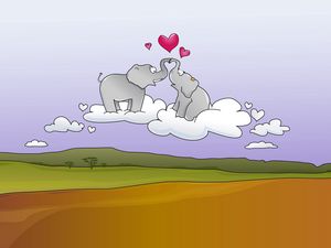 Preview wallpaper elephants, couple, kiss, heart, cloud
