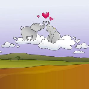 Preview wallpaper elephants, couple, kiss, heart, cloud