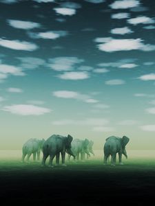 Preview wallpaper elephants, fog, mirage, desert, art
