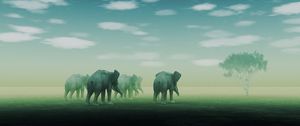 Preview wallpaper elephants, fog, mirage, desert, art