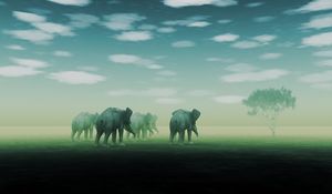 Preview wallpaper elephants, fog, mirage, desert, art