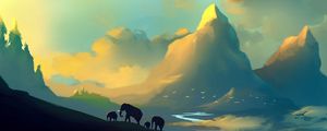 Preview wallpaper elephants, landscape, picture, family, wildlife