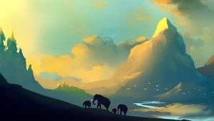 Preview wallpaper elephants, landscape, picture, family, wildlife