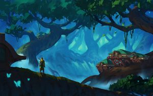 Preview wallpaper elf, archer, forest, trees, fantasy, art