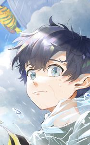 Preview wallpaper elf, boy, water, fish, anime