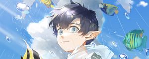 Preview wallpaper elf, boy, water, fish, anime