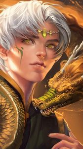 Preview wallpaper elf, eyes, dragon, friendship