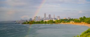 Preview wallpaper embankment, lake, rainbow, landscape