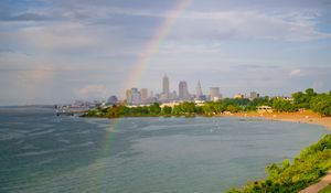 Preview wallpaper embankment, lake, rainbow, landscape