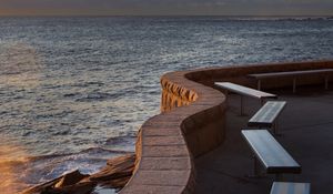 Preview wallpaper embankment, sea, waves, twilight