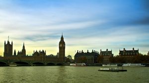 Preview wallpaper england, london, thames, ships, evening, buildings