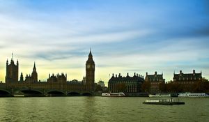 Preview wallpaper england, london, thames, ships, evening, buildings