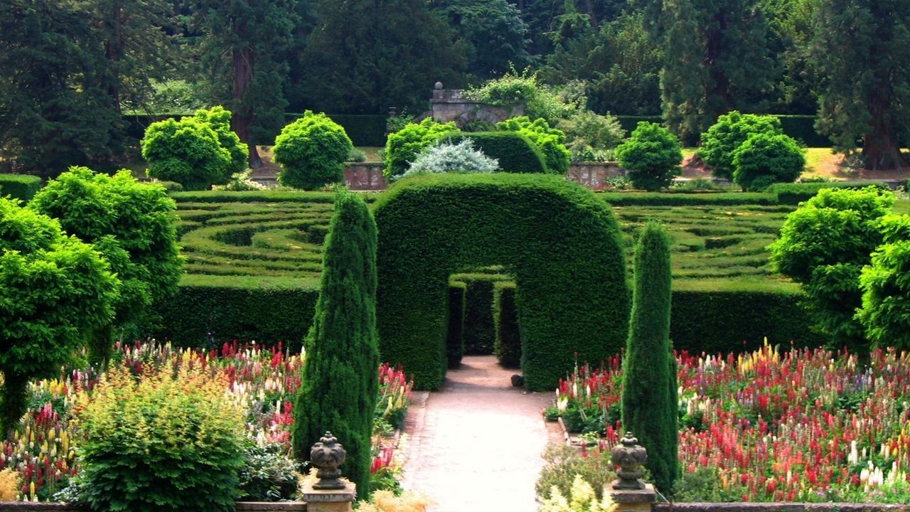 Wallpaper england, park, garden, arch, labyrinth