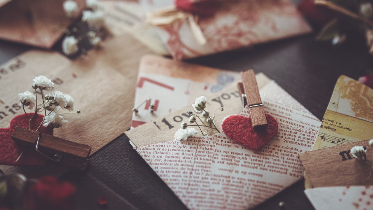 Wallpaper envelopes, heart, flowers, love, aesthetics