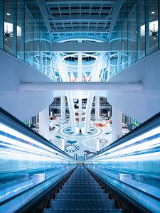 Preview wallpaper escalator, building, interior, backlight, architectur