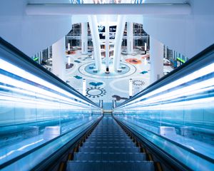 Preview wallpaper escalator, building, interior, backlight, architectur