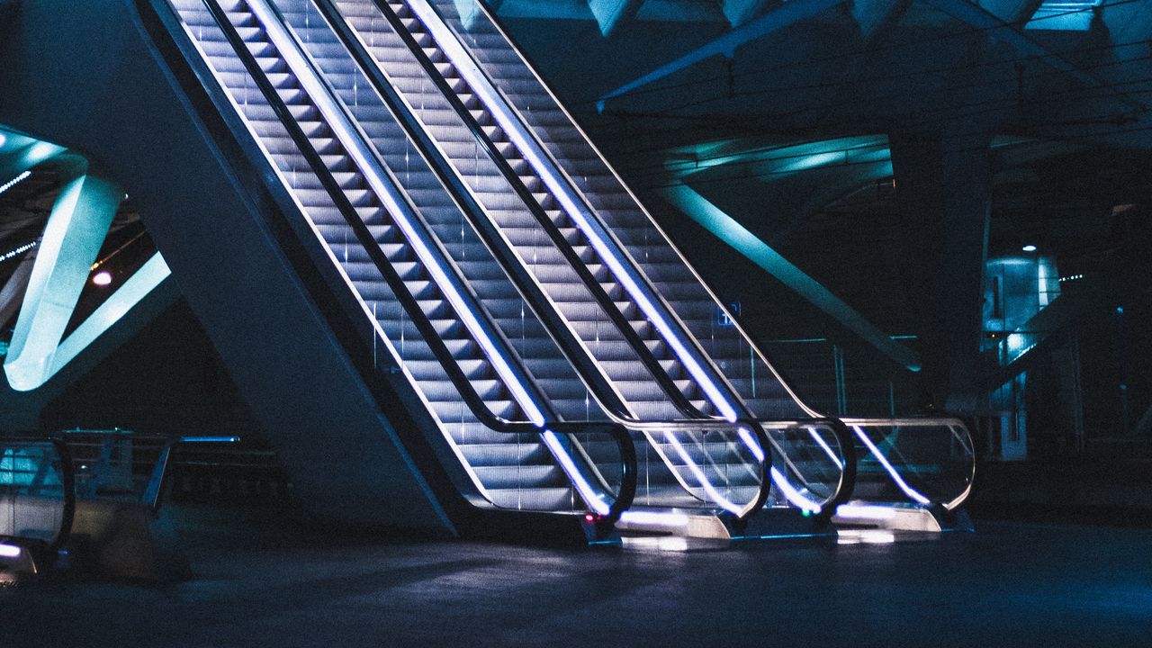 Wallpaper escalator, building, room, staircase