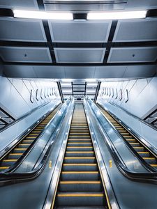 Preview wallpaper escalator, construction, light, architecture