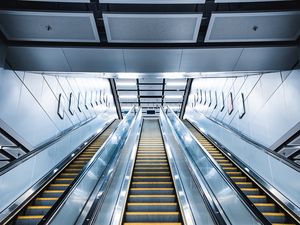 Preview wallpaper escalator, construction, light, architecture