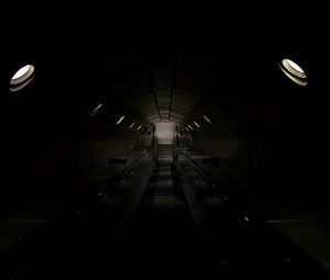 Preview wallpaper escalator, descent, tunnel, dark