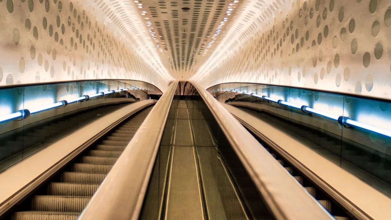 Wallpaper escalator, handrails, lights