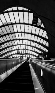 Preview wallpaper escalator, metro, bw, station, room, architecture