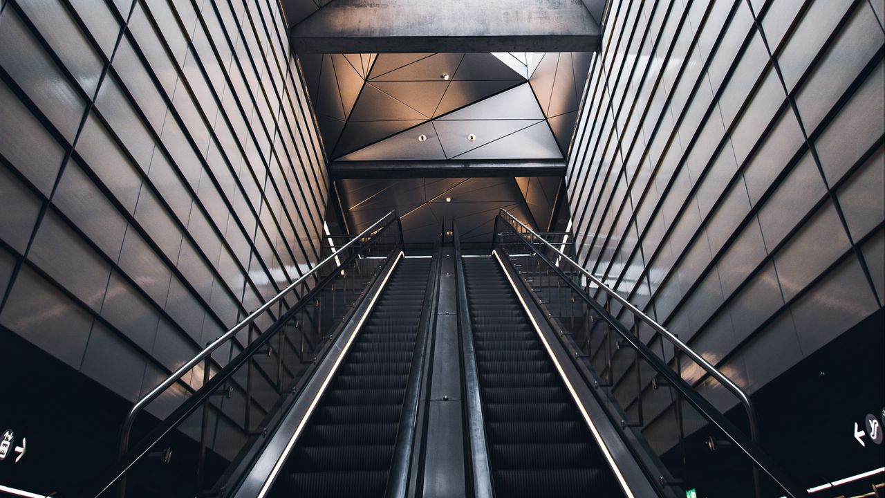 Wallpaper escalator, metro, interior, architecture, building