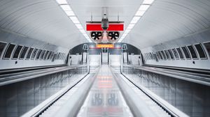 Preview wallpaper escalator, metro, interior, tunnel, lighting