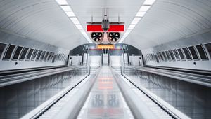 Preview wallpaper escalator, metro, interior, tunnel, lighting