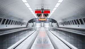 Preview wallpaper escalator, metro, interior, tunnel, lighting