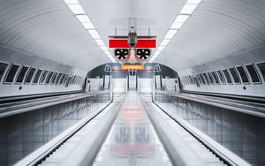 Preview wallpaper escalator, metro, interior, tunnel, lighting